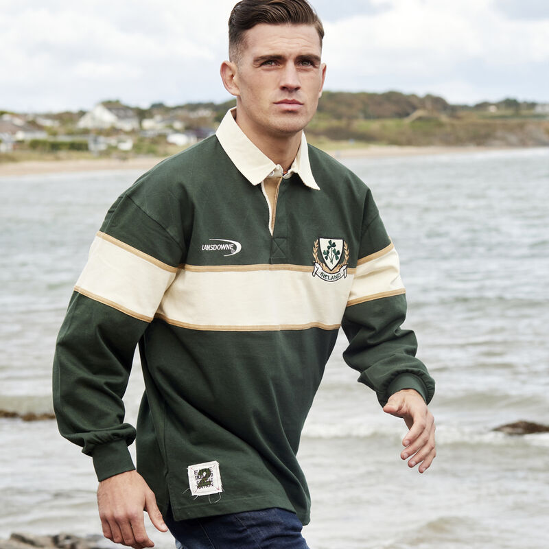Ireland Striped Long Sleeve Rugby Shirt  Bottle And Natural Colour